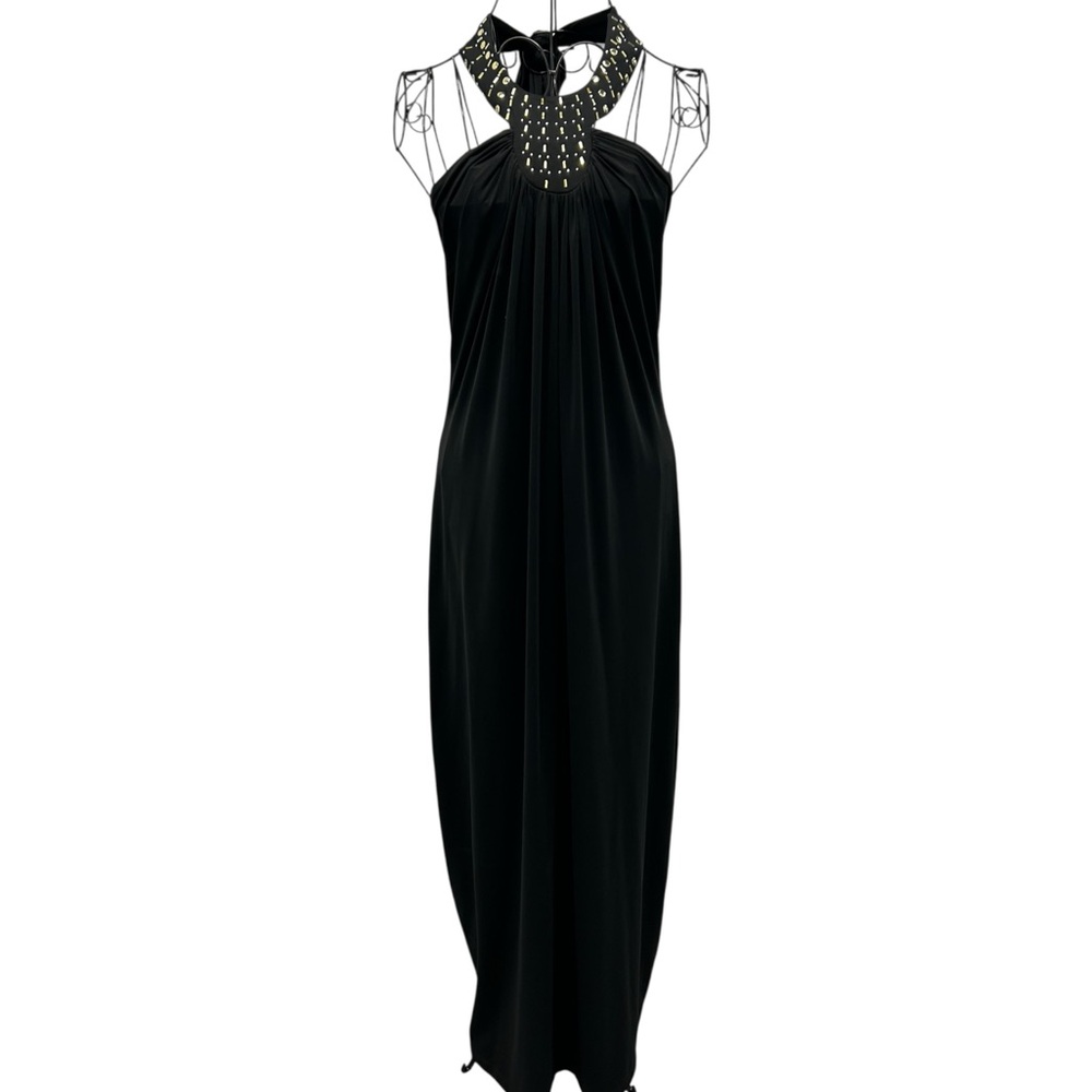 Vintage gold stud and rhinestone halter maxi dress